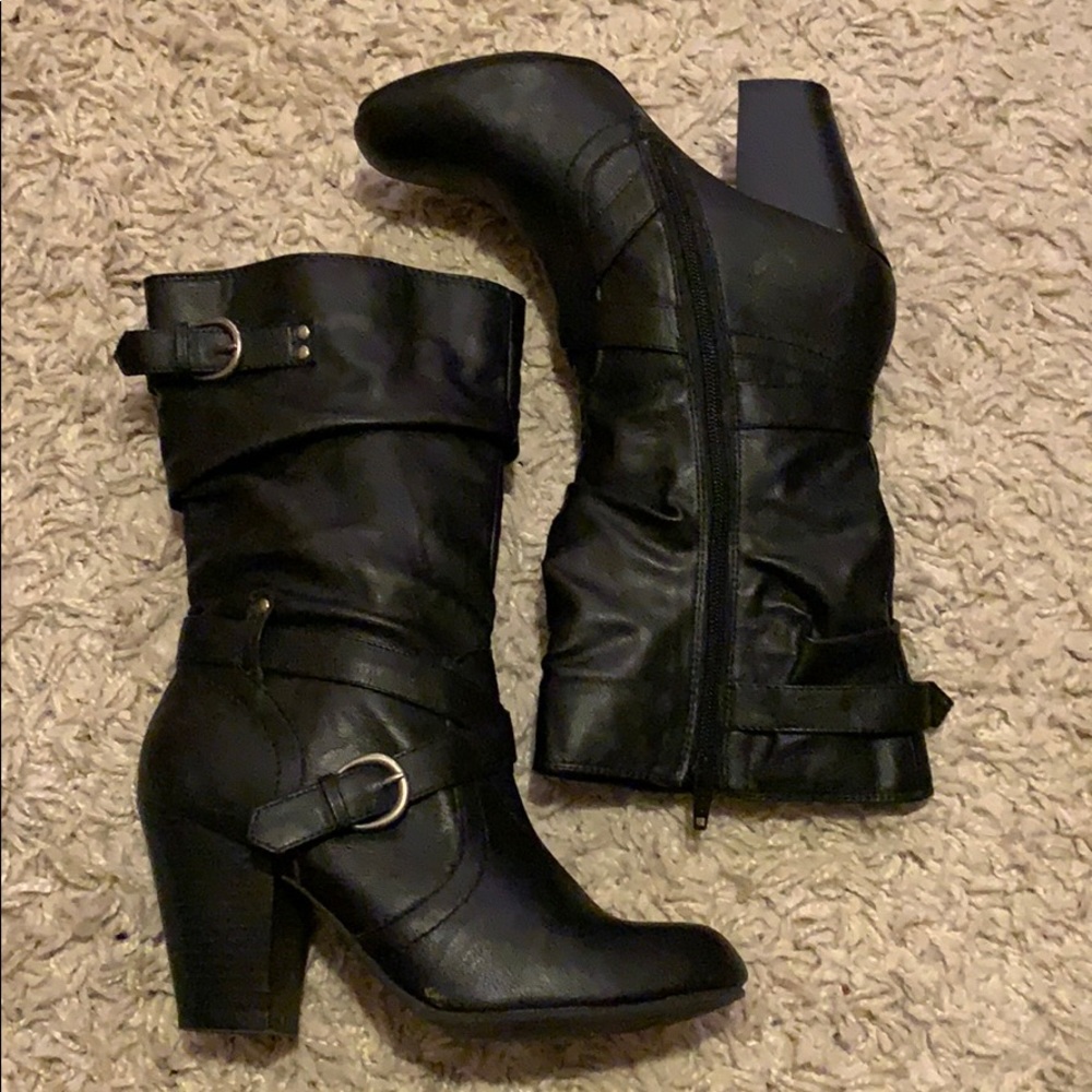 Black mid calf boots
